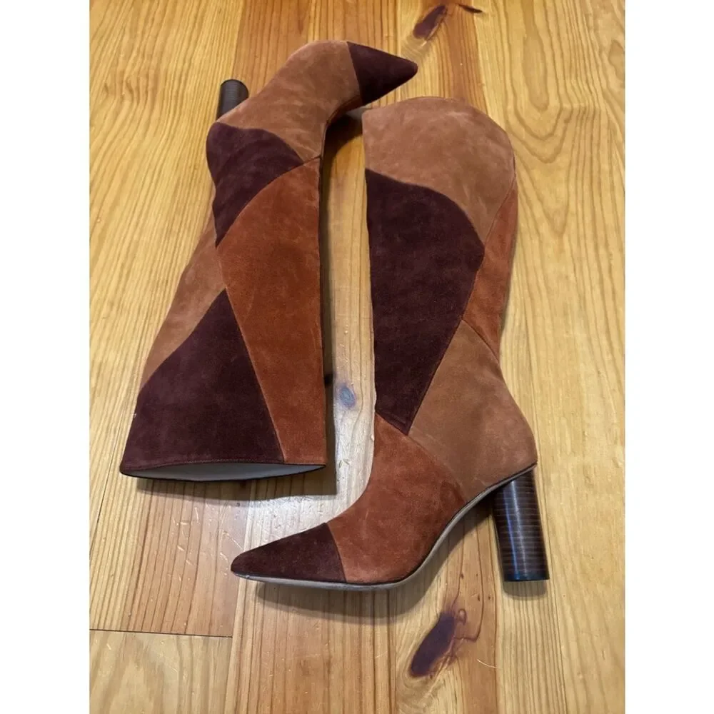 Ulla Johnson Jerri Cowhide Suede Patchwork Knee High Tall Boots Size EUR 38 US 8